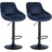 2er Set Barhocker Lazio Samt-blau-Schwarz